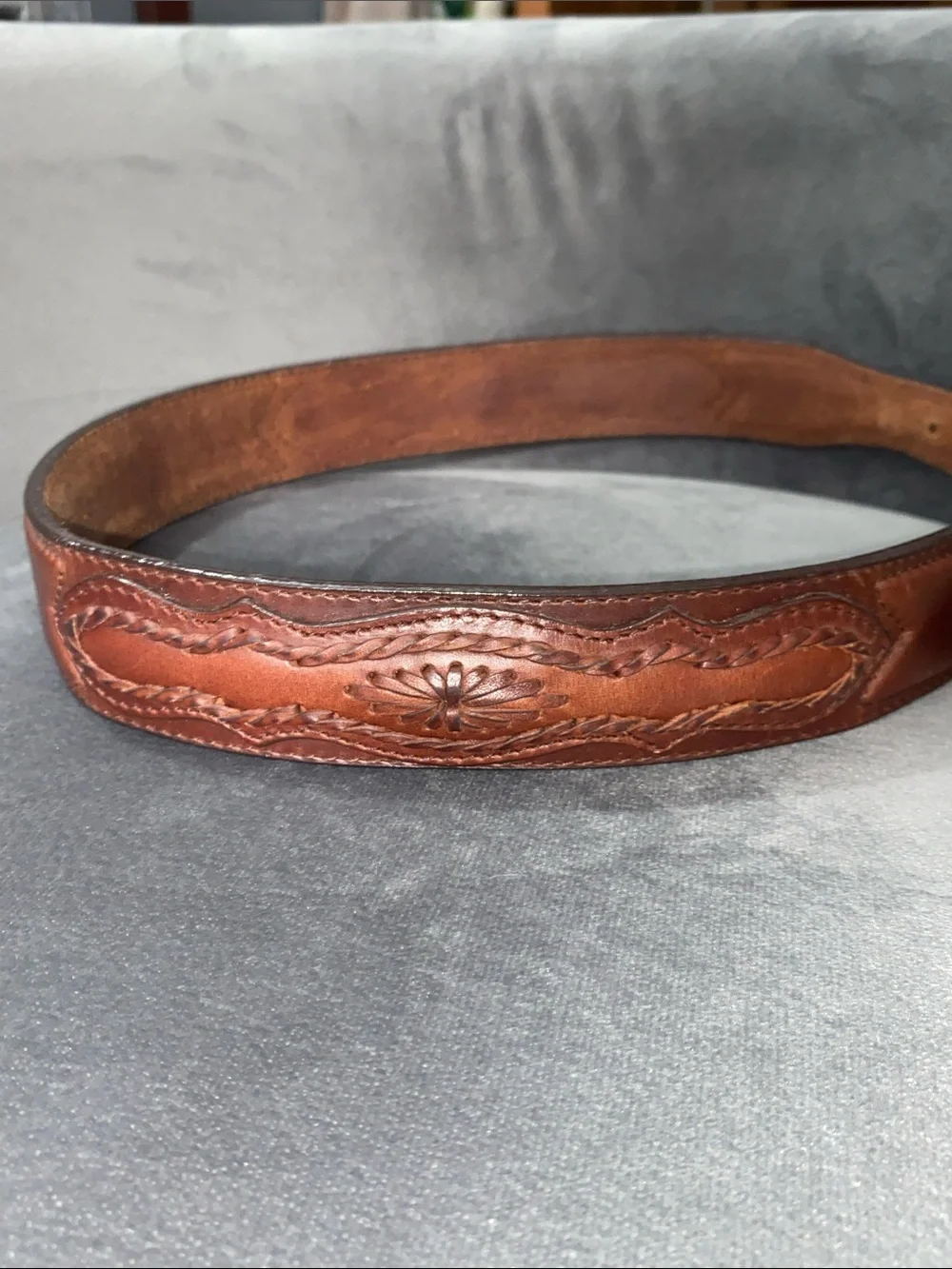 Vintage 1991 3D Belt Co Tooled Leather Western Ranger Belt Silver Hardware